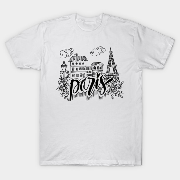 Hand Drawn Symbols Of Paris T-Shirt by Handini _Atmodiwiryo